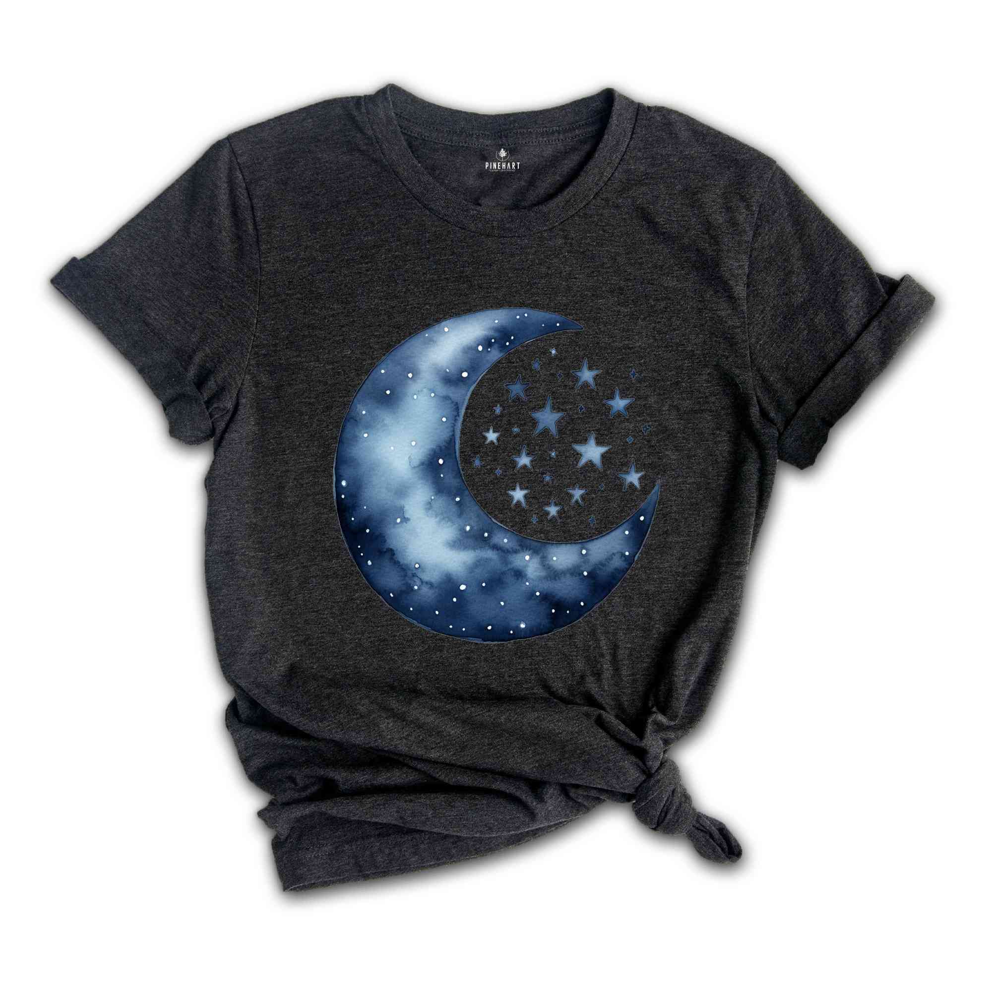 Moon and Stars Shirt, Boho Summer Shirt, Spring Break Tee, Celestial Shirt, Spiritual Shirt, Aesthetic Moon Shirt