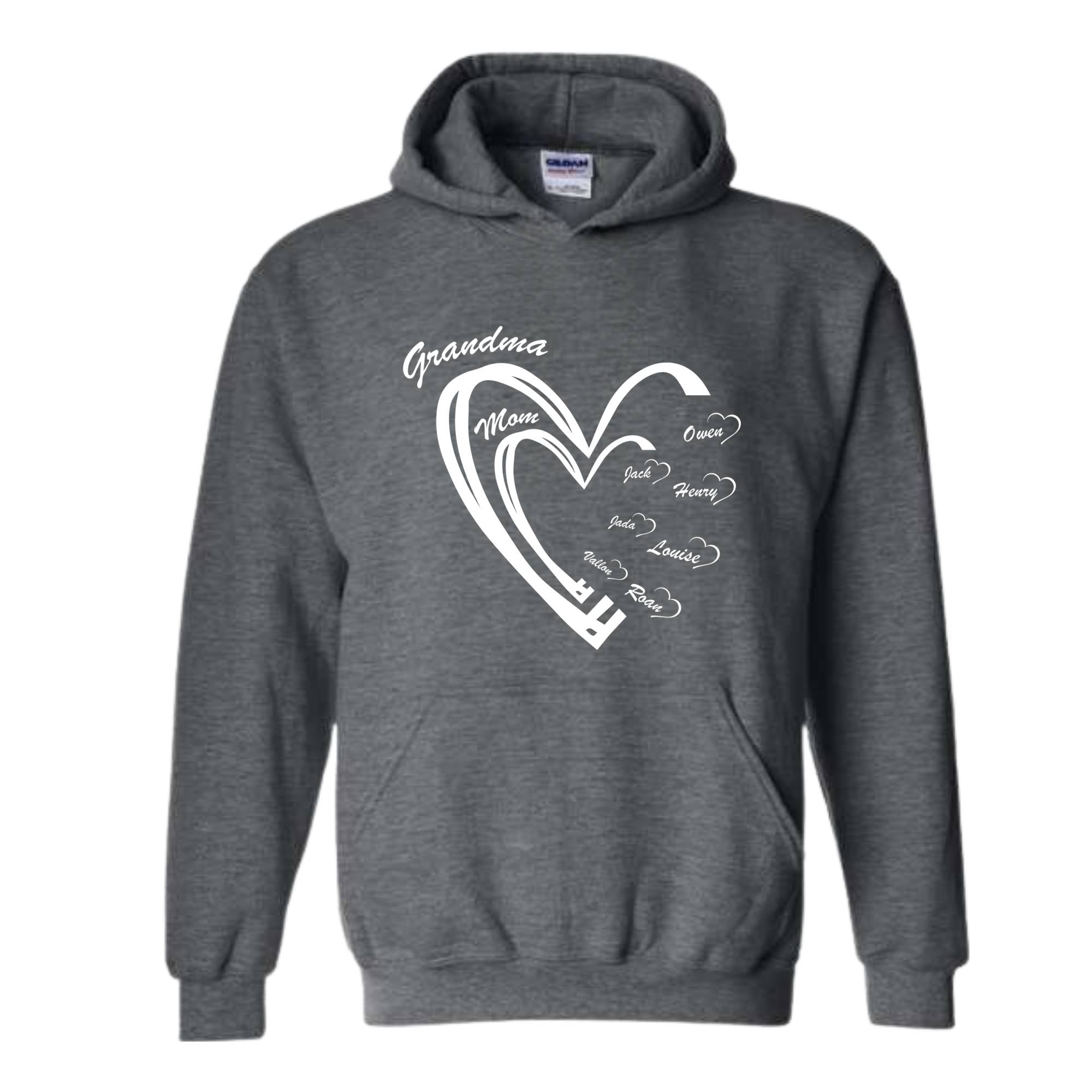 Custom Grandma Heart Sweatshirt, First Time Grandma Sweatshirt, kids Names Hoodie, Godmerch Sweatshirt, Mother's Day Hoodie