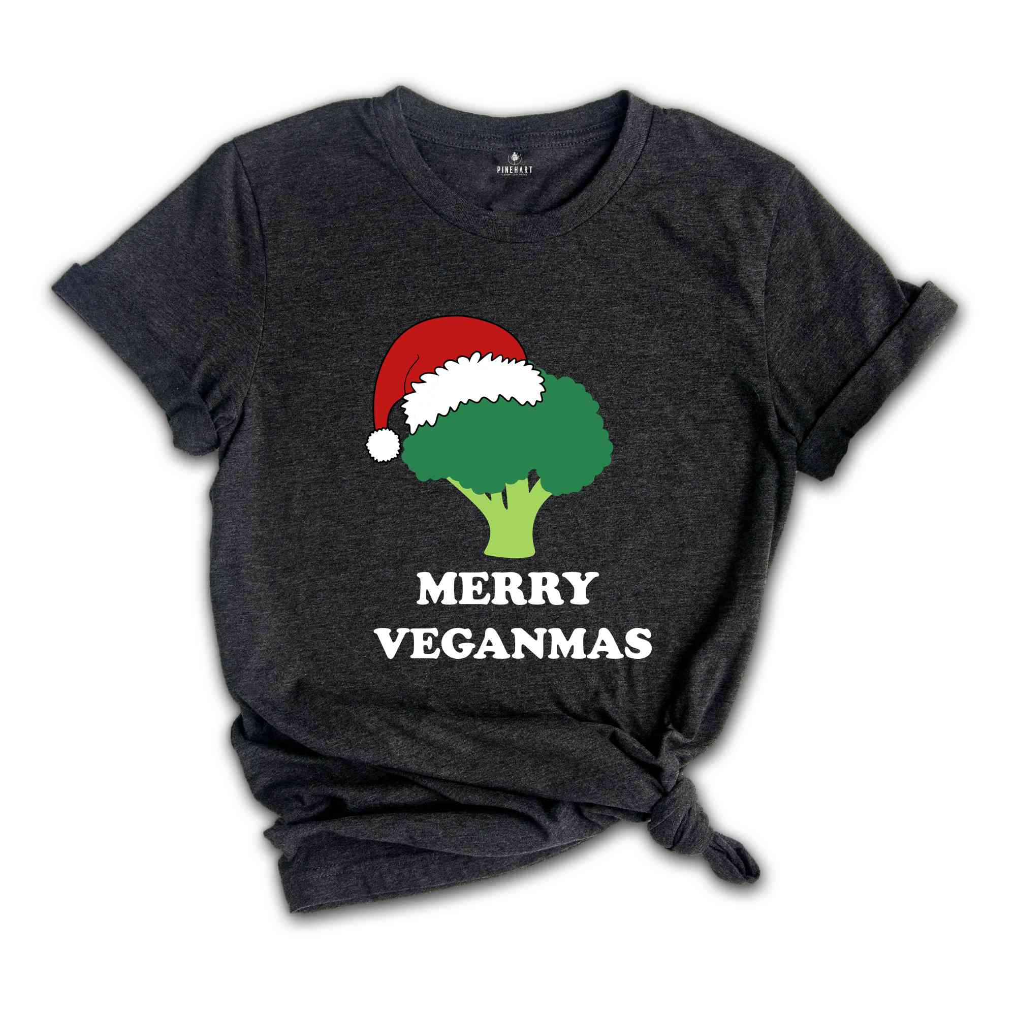 Merry Veganmas T-Shirt, Xmas Vegan Costume, Christmas Party Tee, Broccoli With Christmas Lights and Santa Hat Shirt, Christmas Gift