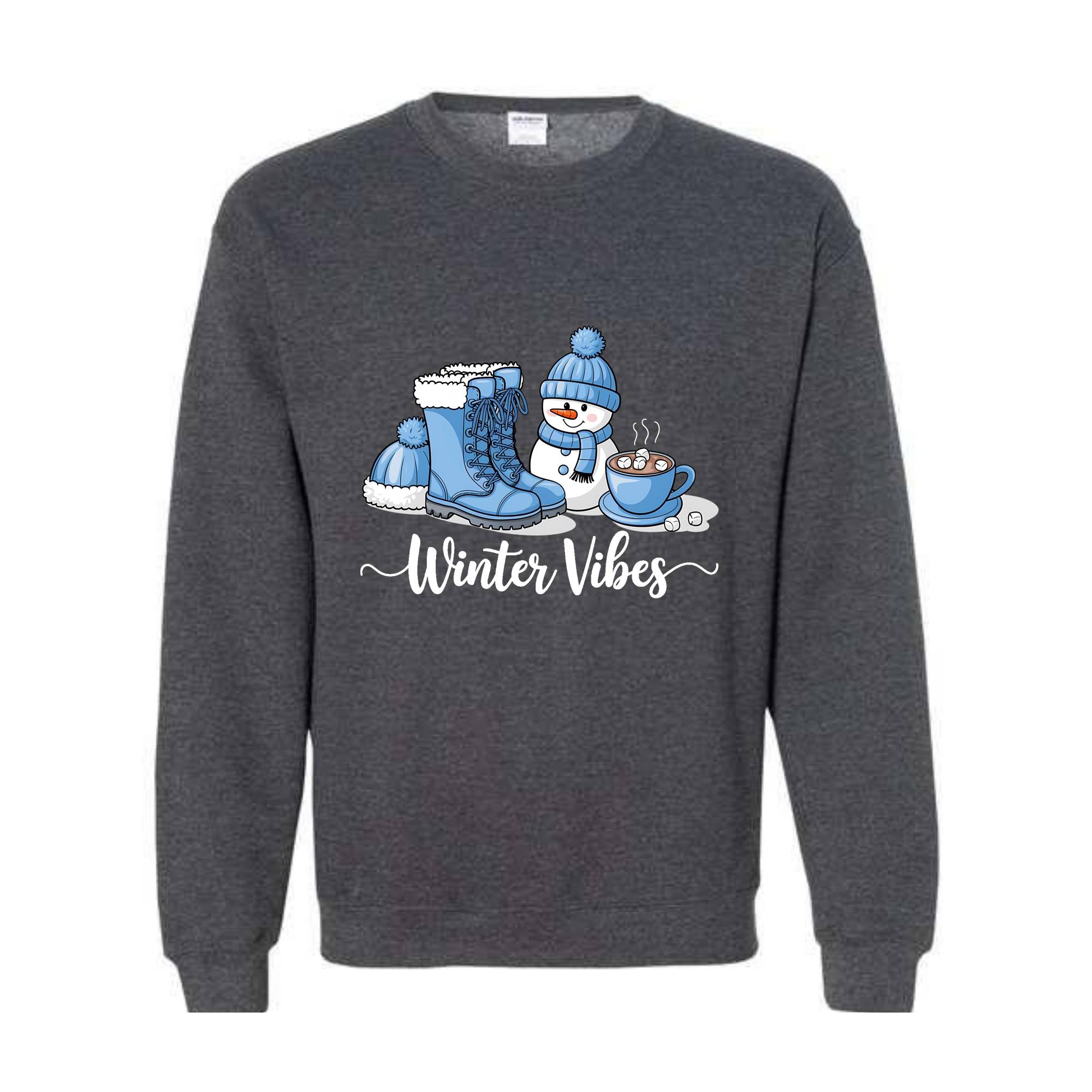 Winter Vibes Sweatshirt, Cute Winter Sweater, Holiday Sweatshirt, Winter Clothing, Coffee Lover Gift, Cute Snow Sweatshirt