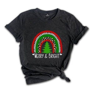 Merry Bright Rainbow Shirt, Rainbow Christmas Shirt, Holiday Xmas Shirt, Christmas Shirt For Women, Women Christmas Shirt, Merry Bright