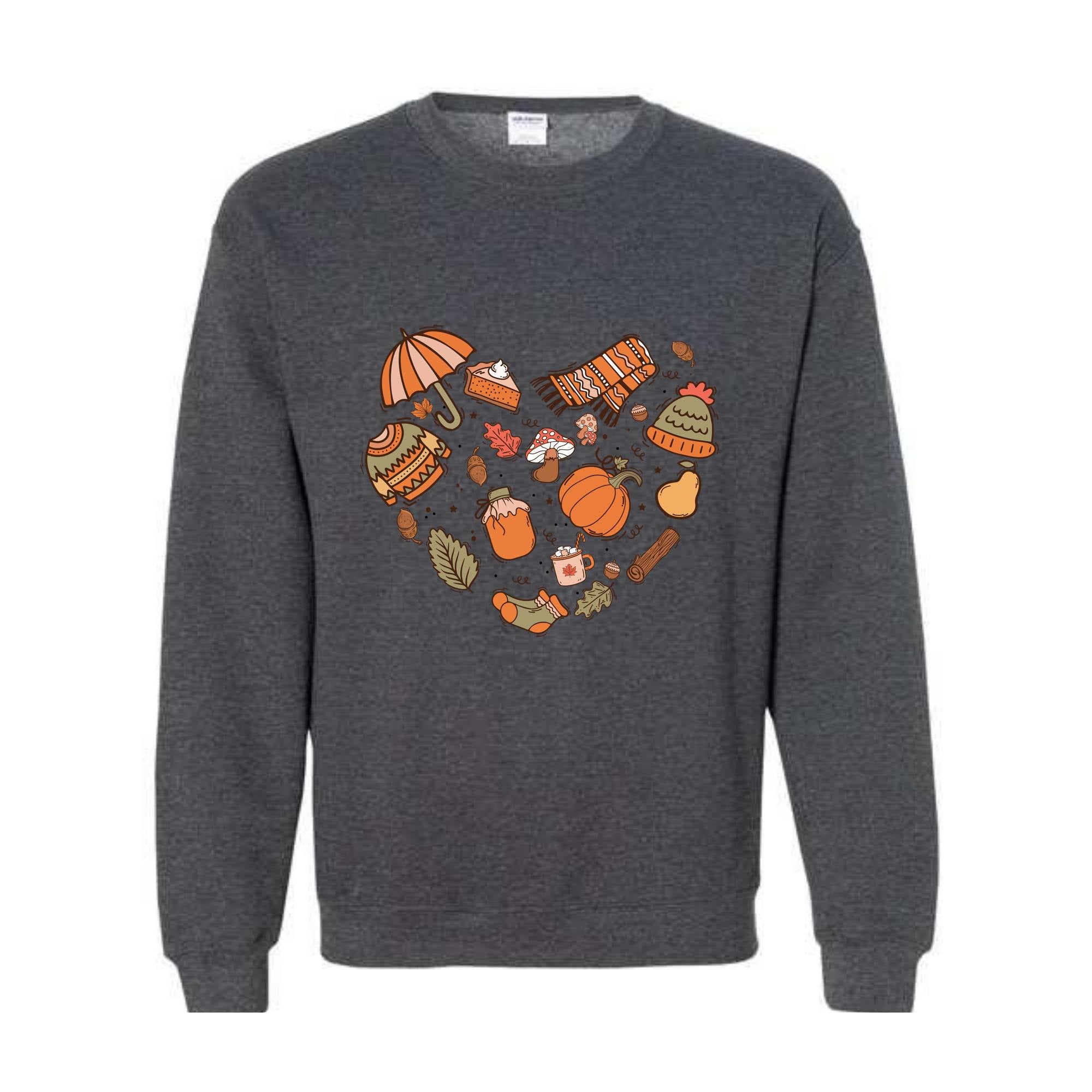 Fall Autumn Doodle Heart Sweatshirt, Pumpkin Heart Sweatshirt, Fall Lover Gift, Cute Pumpkin Sweater, Thanksgiving Sweatshirt