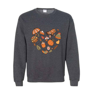 Fall Autumn Doodle Heart Sweatshirt, Pumpkin Heart Sweatshirt, Fall Lover Gift, Cute Pumpkin Sweater, Thanksgiving Sweatshirt