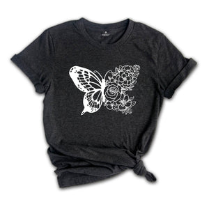 Floral Butterfly Shirt, Gardener Shirt, Gift For Ladies, Gift For Mom, Flower Lover Shirt, Beautiful Butterfly Shirt, Feminine Shirt