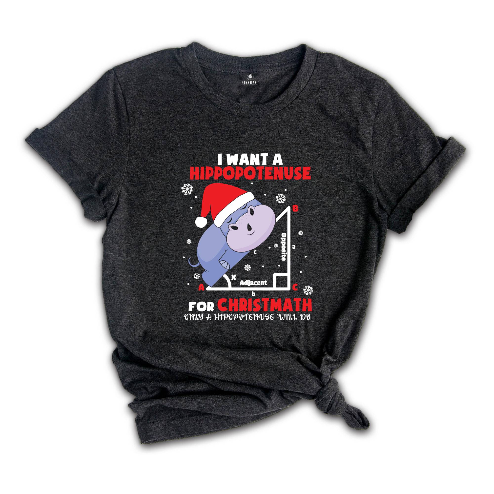 I Want A Hippopotenuse For Christmas T-Shirt, Funny Geometry Tee, Christmas Math Shirt, Christmas Math Teacher Gift