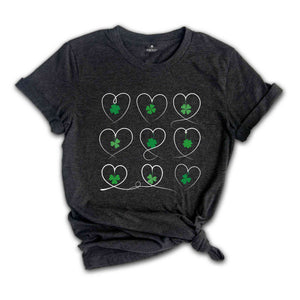 Shamrock Heart St Patrick's Day T-Shirt, Shamrock Tee, St Patrick's Day Gift, St Patrick's Day Tee, Shamrocks Hearts Tee, Lucky Shirt