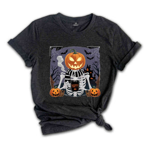 Skeleton Drinking Coffee Shirt, Funny Halloween Shirt, Skeleton Coffee Lover Shirts, Enjoy Pumpkin Shirt, Coffee Lover Tees