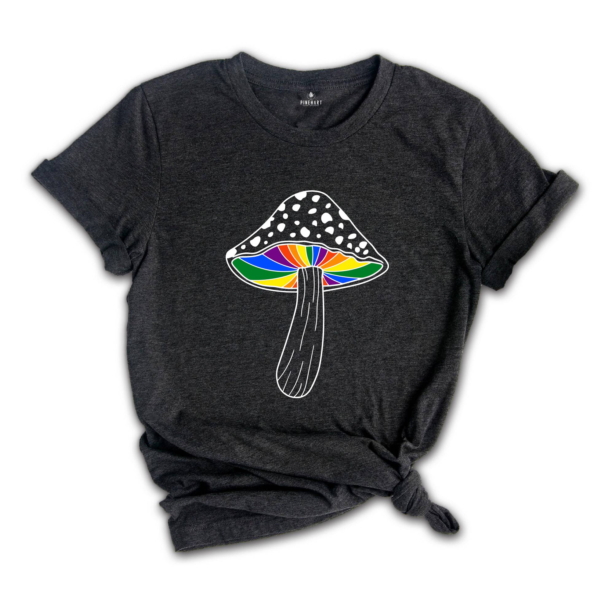 Rainbow Magic Mushroom Shirt, LGBTQ Mushroom T-shirt, Moon Phase Shirt, Gay Magic Mushroom Shirt, Lesbian Pride Tee