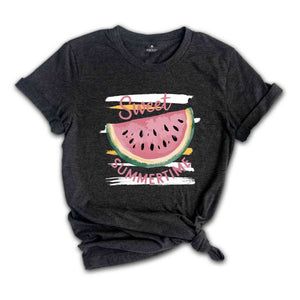 Sweet Summertime T-Shirt, Cute Watermelon Summer Shirt, Beach Tee, Girls Summer Trip Gifts, Vibrant Summertime Tee