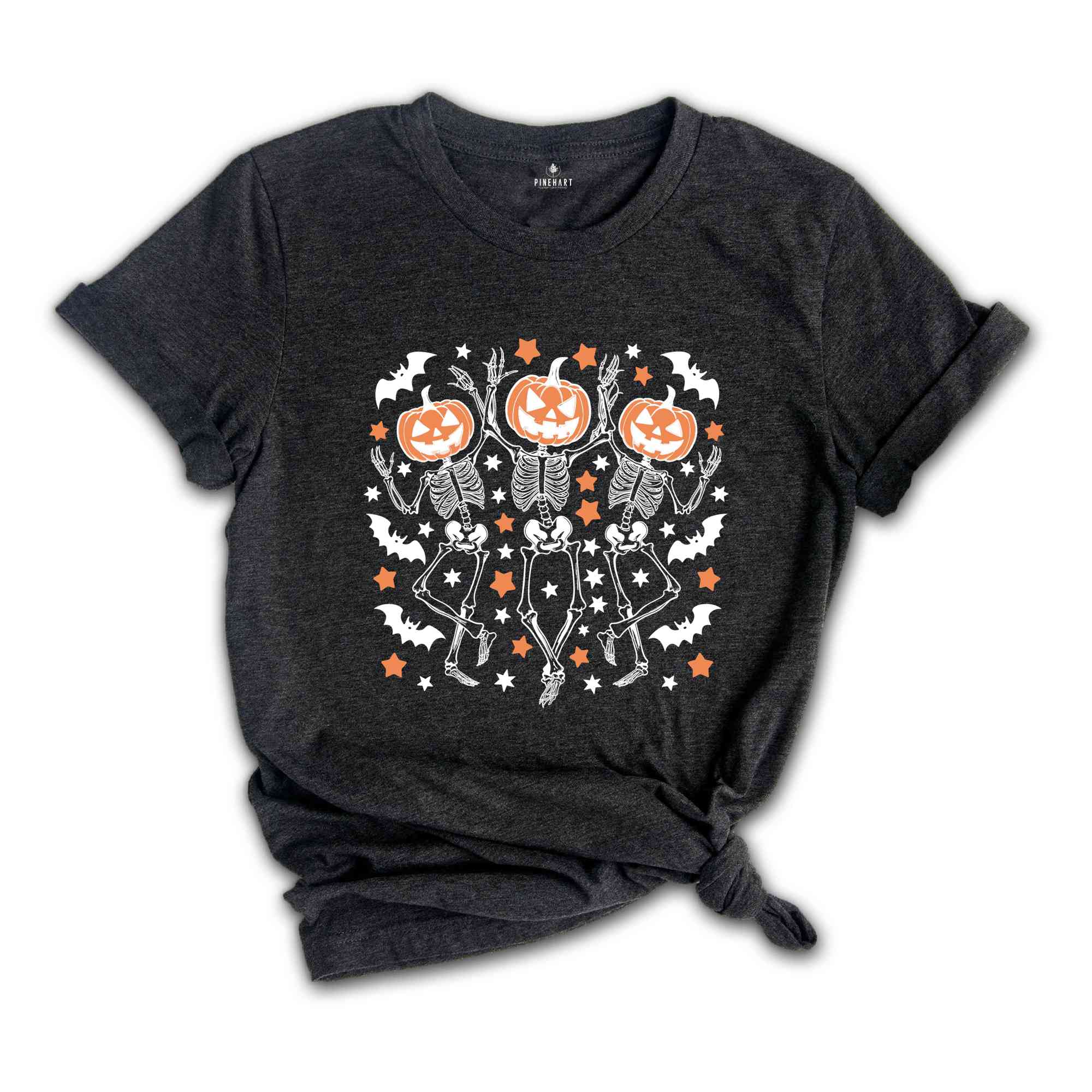 Dancing Skeleton Pumpkin Shirt, Retro Halloween Women's Shirt, Funny Fall Halloween Party TShirt, Spooky Season Skeleton Tee