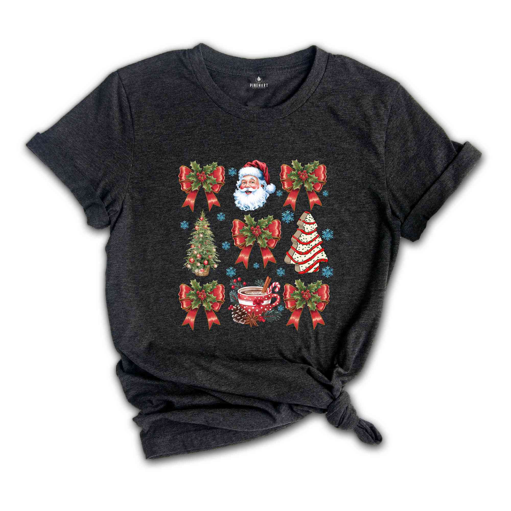 Christmas Coquette Bow Shirt, Cute Xmas T-Shirt, Cute Red Ribbon Santa Tee, Retro Holiday Shirt, Christmas Gift