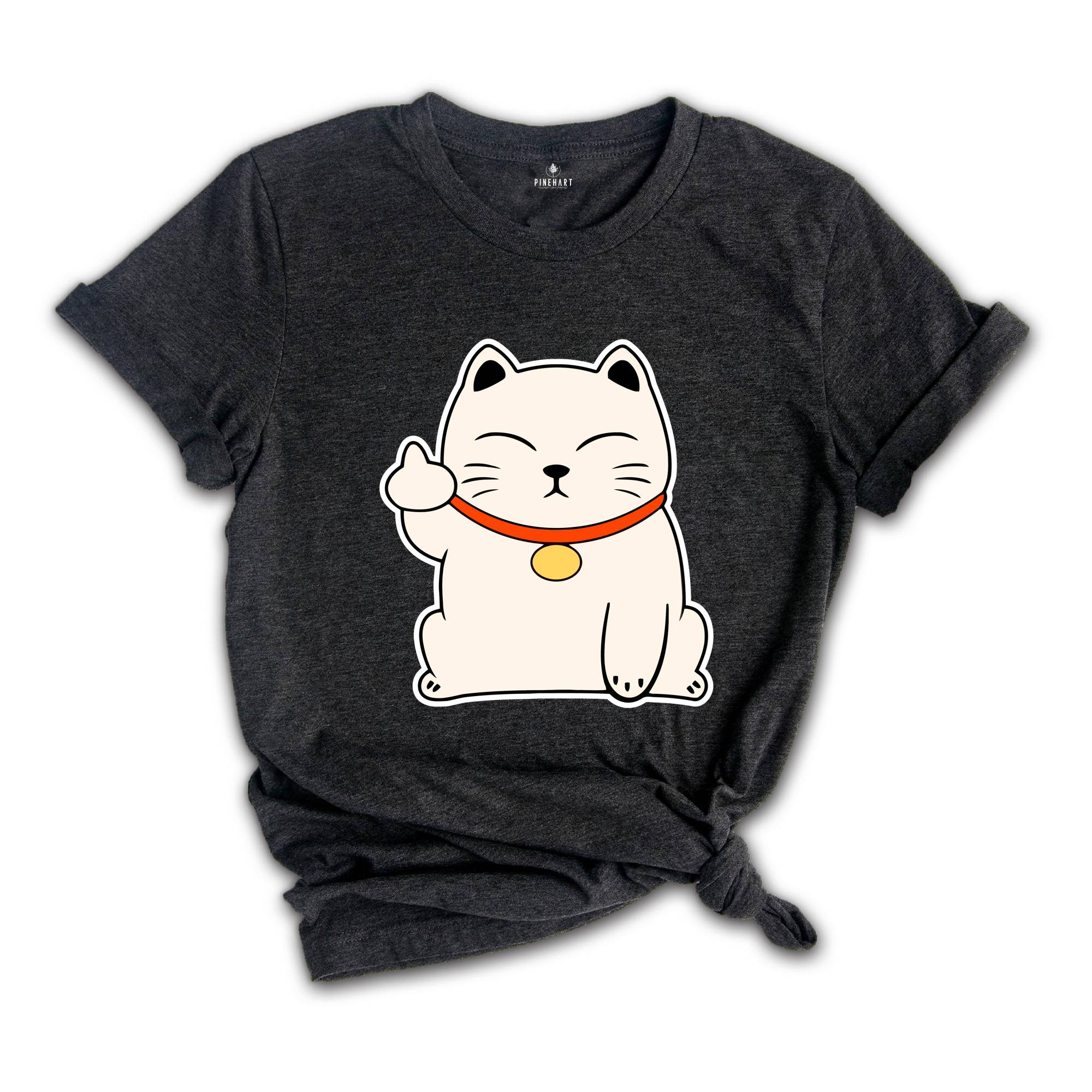 Maneki Neko Cat Middle Finger For You T-shirt, Japanese Cat Shirt, Cute Kawaii Lucky Cat Gift, Wish Me Luck, Funny Cat Gift, Lucky Cat Shirt