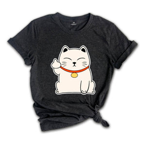 Maneki Neko Cat Middle Finger For You T-shirt, Japanese Cat Shirt, Cute Kawaii Lucky Cat Gift, Wish Me Luck, Funny Cat Gift, Lucky Cat Shirt