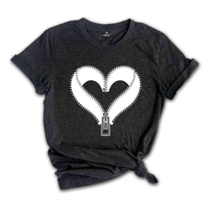 Zipper Heart Shirt, Heart Shirt, Romantic Heart Gift, Heart Shirt, Retro Heart Inspired Shirt, Minimalistic Zipped Heart Shirt