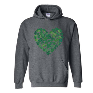 St. Patrick's Heart Sweatshirt, Shamrock Heart Hoodie, Lucky Shamrock Hoodie, Saint Patrick's Gift, Lucky Four Leaf Hoodie, Clover Hoodie