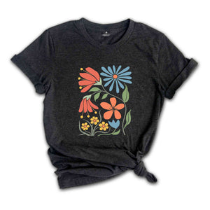 Boho Retro Flowers Tee, Boho Floral Tee, Spring Break Shirt, Summer Tee, Flowers Shirt, Gardener Gifts