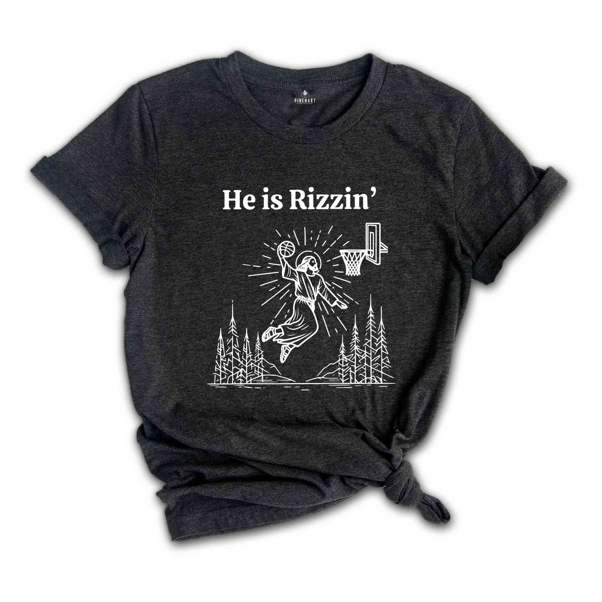 He is Rizzin Funny Easter Shirt of Jesus Playing Basketball, Retro Y2K Christian Faith Religious Shirt, Christian Easter Shirt