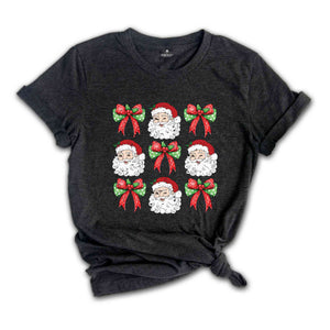 Coquette Christmas Bow Shirt, Santa Face Shirt, Candy Cane Shirt, Cute Christmas Shirt, Christmas Gift, Santa Shirt, Xmas Shirt