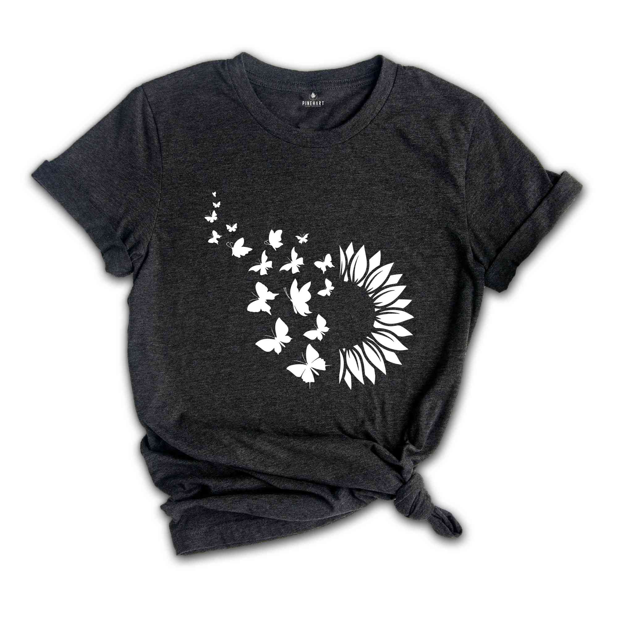 Sunflower Butterfly T-Shirt, Butterfly Tee, Sunflower Shirt, Floral Tee, Nature Lover Shirt, Botanical Tee