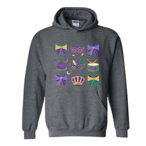 Mardi Gras Coquette Sweatshirt, Mardi Gras Hoodie, Mardi Beads Hoodie, Louisiana Festival Hoodie, New Orleans Carnival Bow Sweatshirt