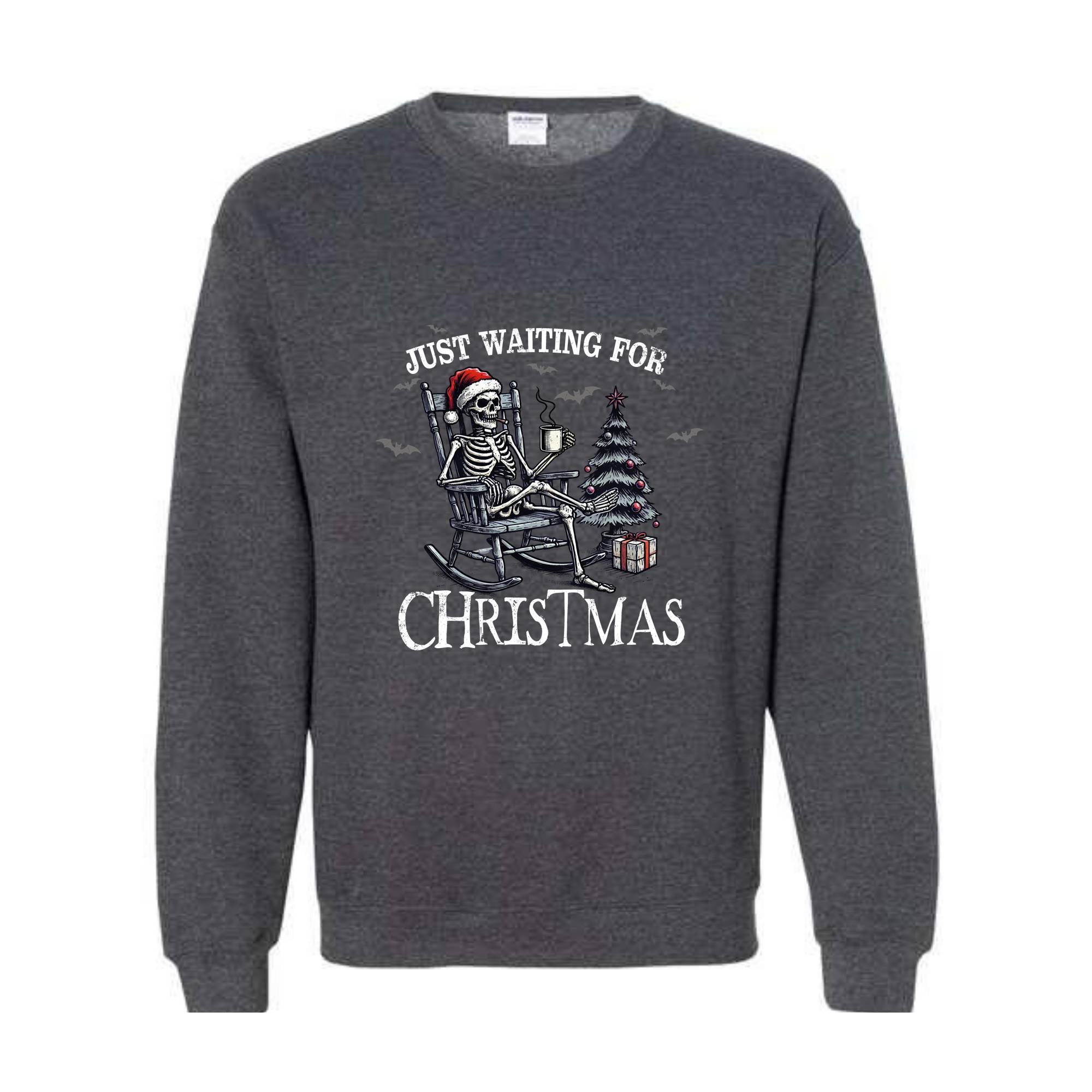 Just Waiting For Christmas Sweatshirt, Halloween Skeleton Sweater, Funny Halloween Crewneck, Skeleton Christmas Shirt, Spooky Season Shirt