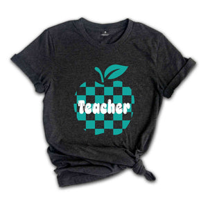 Checkered Teacher apple shirt, Teacher Appreciation Gift, Retro Teacher Shirt, Back to School tee, Trendy Teacher Tee