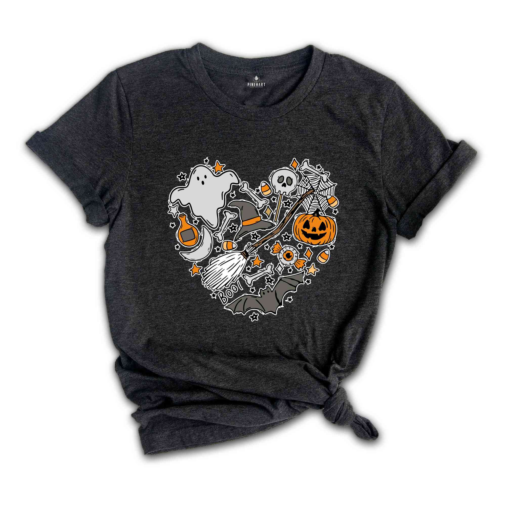 Halloween Doodles Hearth Shirt, Witch Hat T-Shirt, Halloween Moms Shirt, Spooky Season Shirt, Scary Pumpkin Shirt, Love halloween Tee