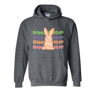 Happy Easter Leopard Print Bunny Hoodie, Easter Bunny Hoodie, Cute Bunny Cheetah Print Sweater, Easter Hoodie