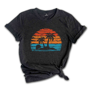 Retro Sunset Summer T-Shirt, Vintage Palm Tree Shirt, Vibrant Summer Shirt, Nature Shirt, Palm Beach Shirt