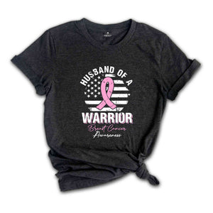 Breast Cancer Awareness Shirt, USA Flag Graphic Shirt, Cancer Support Gift, Fighter Clothing, Gift for Her, Husband Of A Warrior Shirt