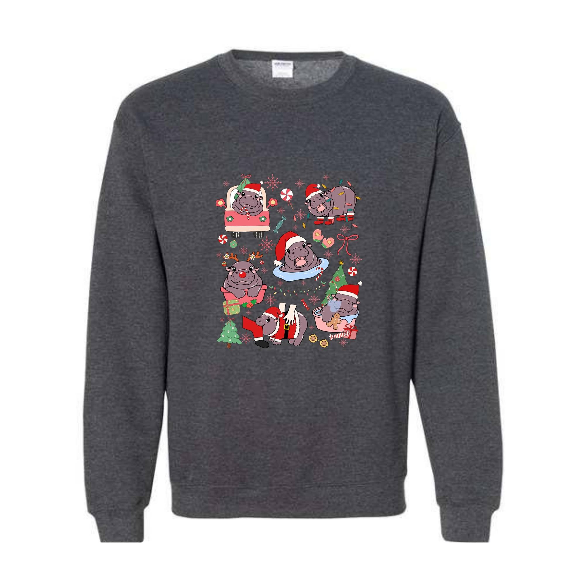 Christmas Coquette Moo Deng Sweatshirt, Coquette Bows Sweater, Moo Deng And Christmas Tree Sweatshirt, Festive Holiday Sweatshirt