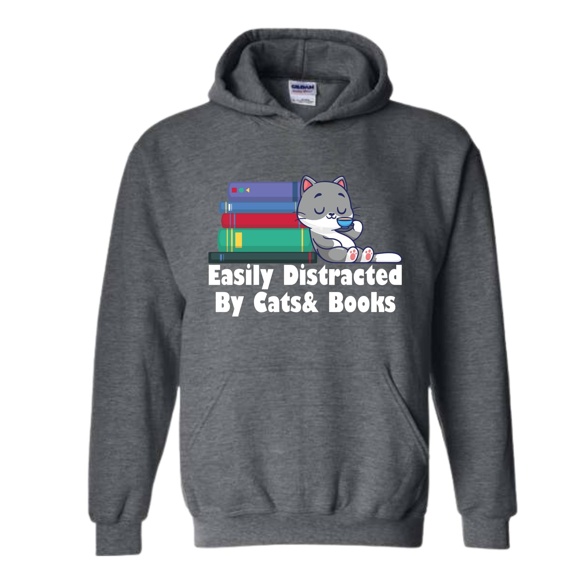 Easily Distracted By Cats And Books Hoodie , Book Lover Gift, Funny Cat Sweatshirt, Cat Lover Sweatshirt, Cat Lover Gift, Cats and Books