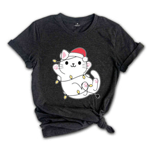 Christmas Cat Shirt, Gift For Cat Lover, Funny Kitty Tee, Cat With Santa Hat, Christmas Gift, Christmas T-Shirt