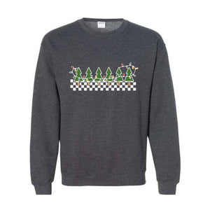 Christmas Tree Sweatshirt, Checkered Trees Sweat, Santa Christmas Tee