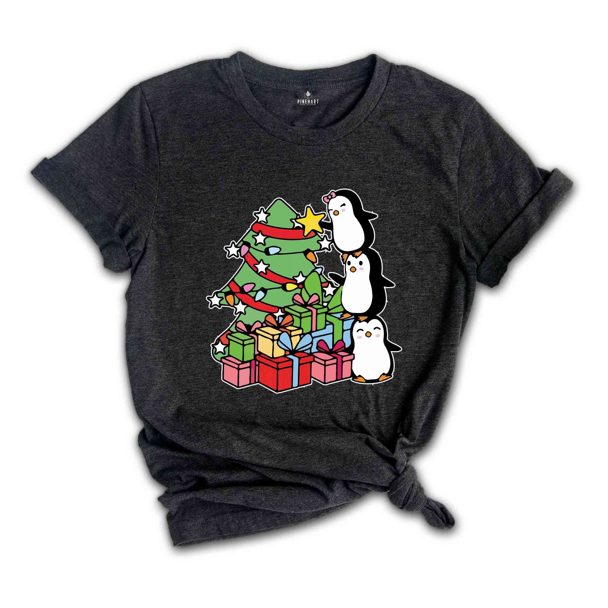 Christmas Tree Penguin Shirt, Cute Christmas Tee, Christmas Gift, Penguin In Santa Hat, Cute Penguin T-Shirt, Christmas Tree Tee