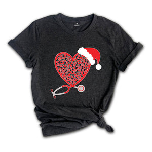 Heart Stethoscope Shirt, Christmas T-Shirt, Nurse Christmas Shirt, Christmas Gift for Nurse, Stethoscope Christmas Tee, Nurse Life Shirt