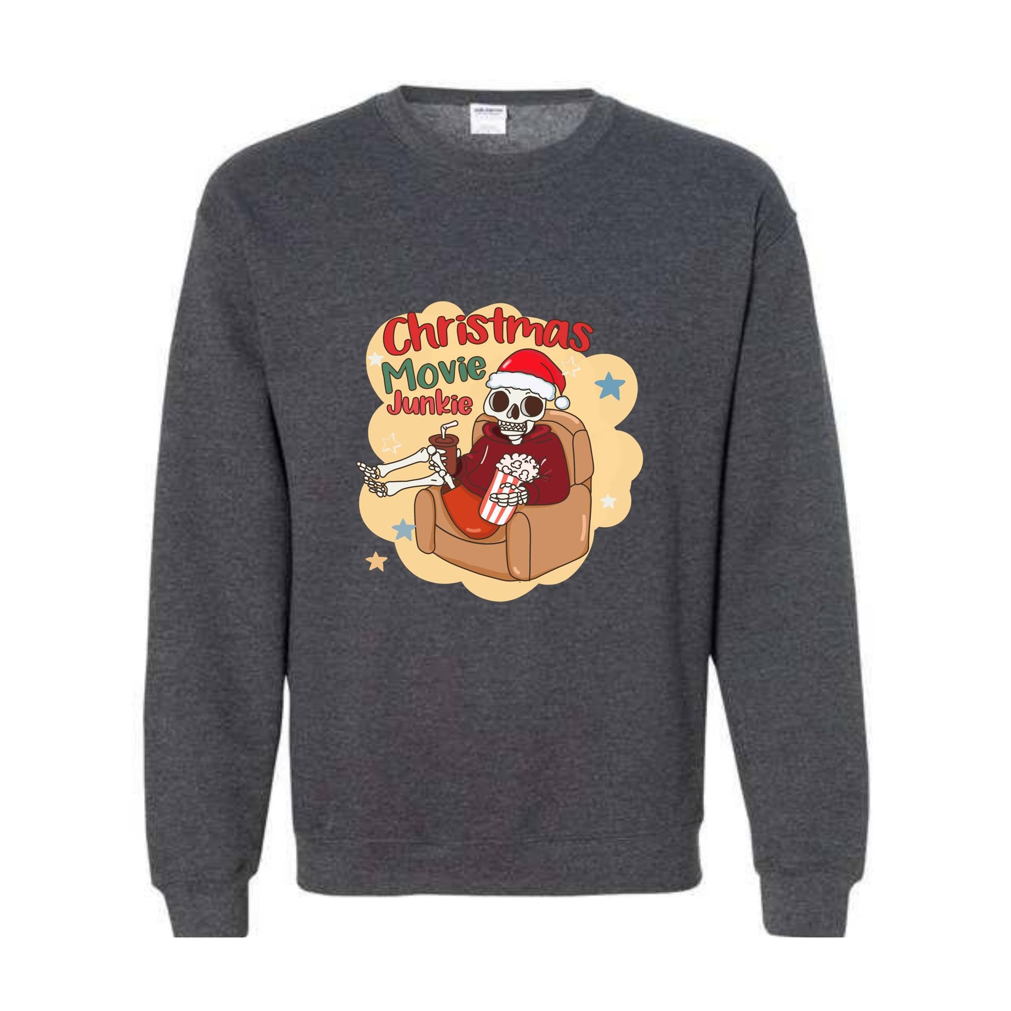 Christmas Movie Junkie Sweatshirt, Christmas Tree Sweatshirt, Christmas Movie Lover Cozy Sweatshirt, Womens Christmas Sweater