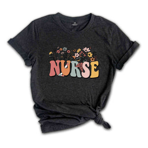 Floral Nurse Shirt, Wildflowers Nurse T-Shirt, Retro Nurse For Work Rn Tee, Registered Nurse Gift, Nurse Appreciation T-Shirt