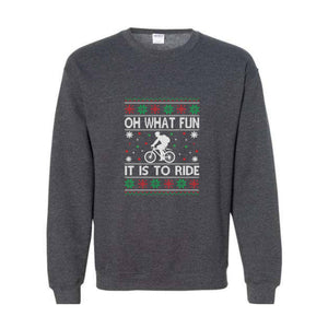 Oh What Fun It Is To Ride Bicycle Sweatshirt, Cycling Ugly Christmas Sweater, Funny Biking Jumper, Bike Christmas Hoodie, Gift for Cyclist