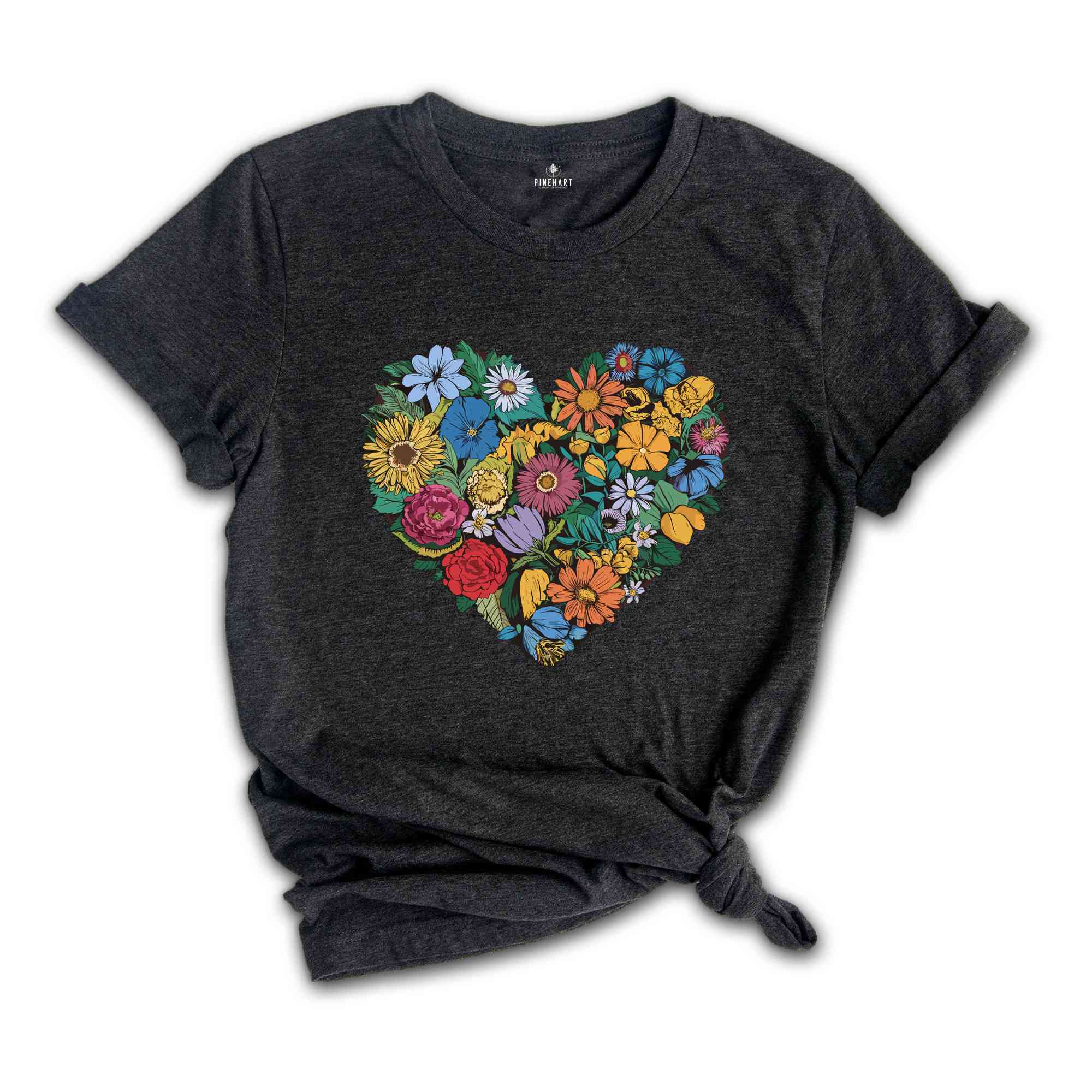 Flower Heart TShirt, Wild flowers, Flower Shirt, Sunflower tshirt T-Shirts, Love Shirt, Floral Heart Shirt