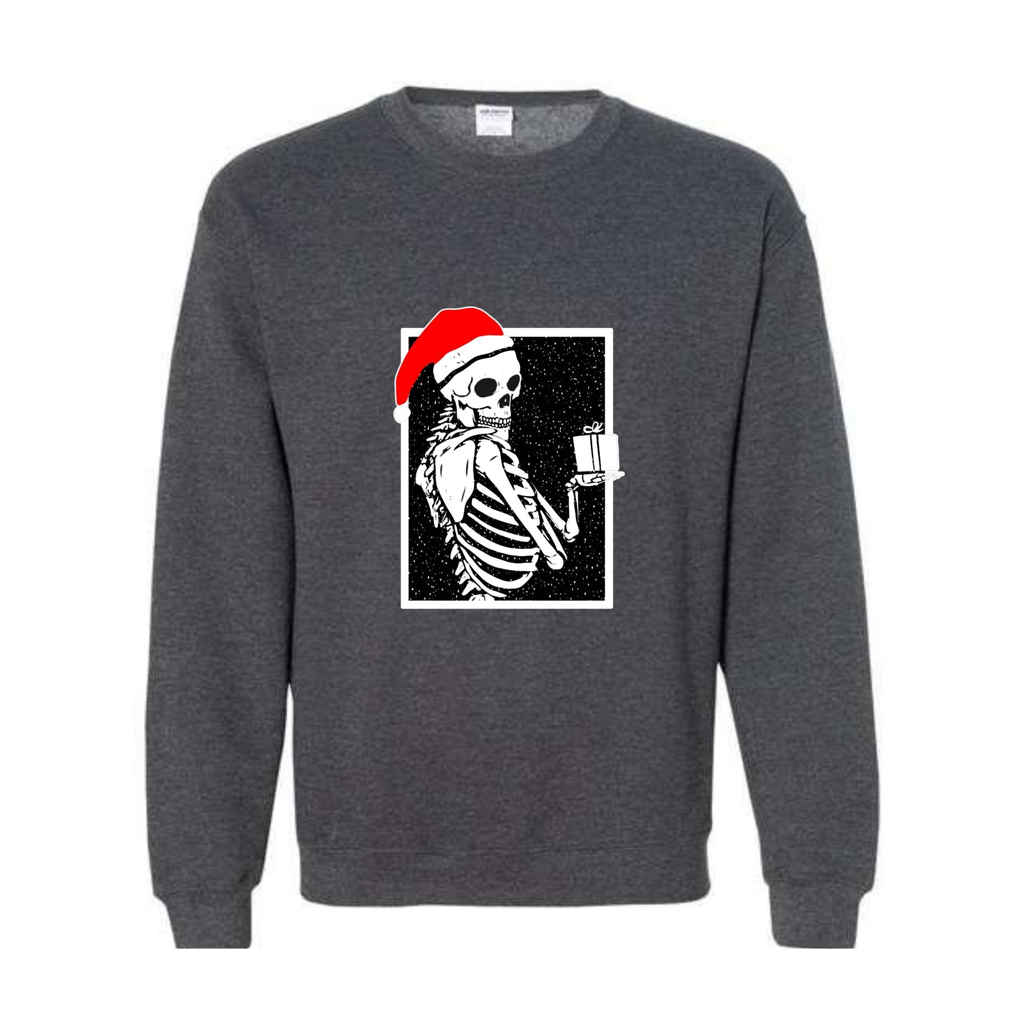 Skeleton With A Gift Christmas Sweatshirt, Merry Christmas Sweatshirt, Holiday Season, Spooky Santa Surprises Sweatshirt