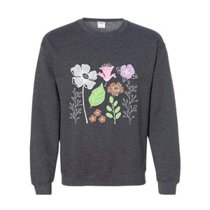 Boho Flower Sweatshirt Flowers Lovers Sweater Women Floral Minimalist Sweater Flower Print Sweatshirt Woman Gift Flower Sweatshirt