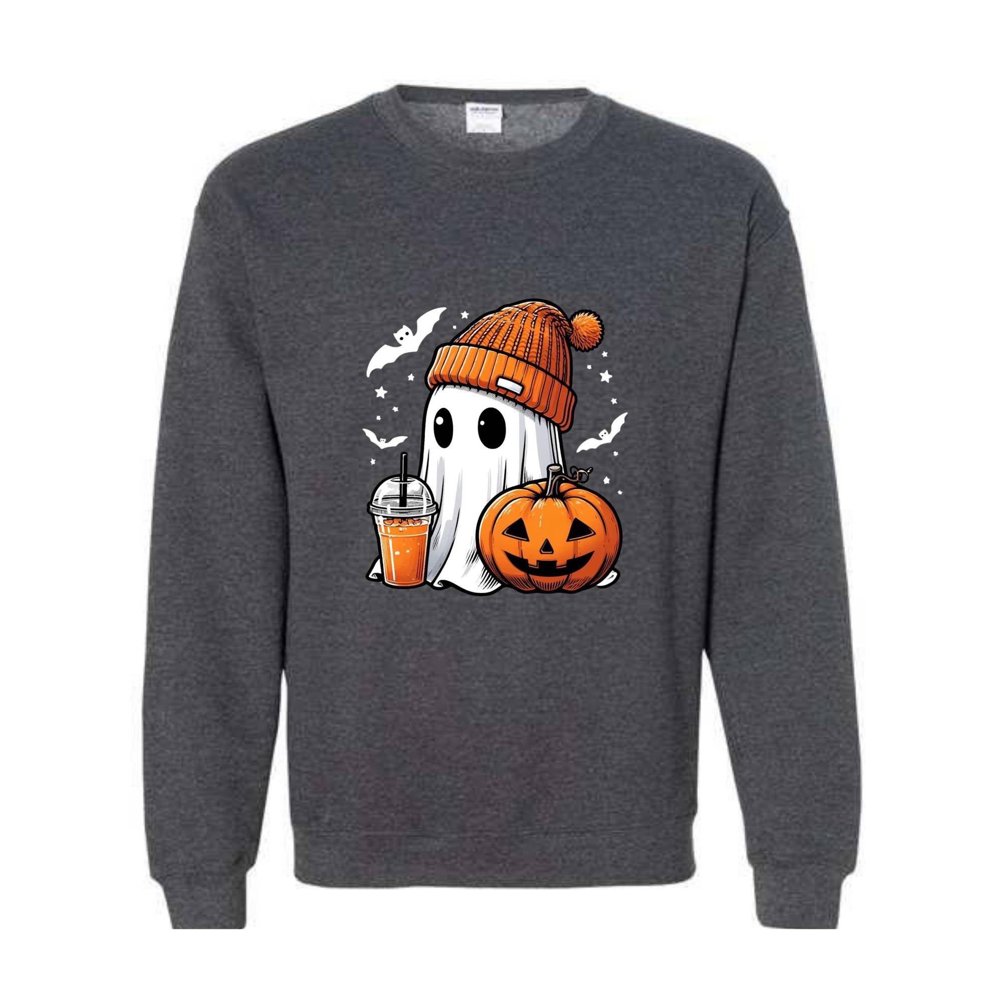 Cute Ghost Halloween Sweatshirt, Ghost Coffee Sweatshirt, Coffee Lover Sweater, Pumpkin Head Crewneck, Pumpkin Spice Shirt, Boo Sweatshirt