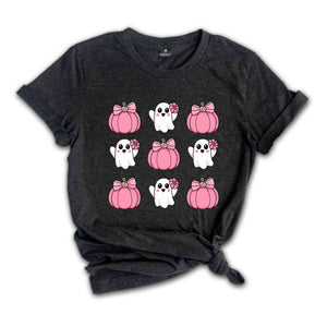 Pink Halloween Ghost Shirt, Cute Halloween Shirt, Halloween Pumpkin Shirt, Pink Pumpkin Shirt, Pumpkin Bow Shirt, Cute Ghost Shirt