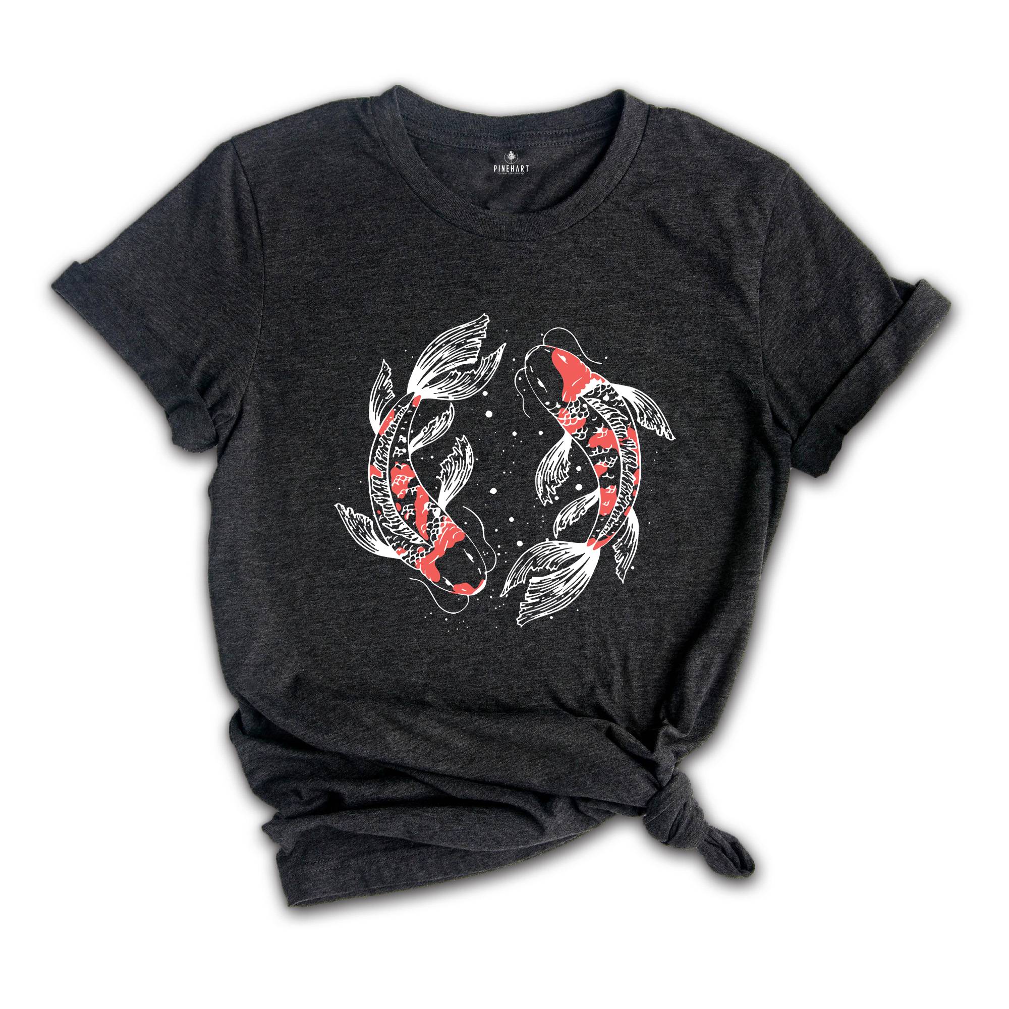 Japanese Street Wear, Japanese Art T-Shirt, Koi Fish Tee, Japanese Koi Fish, Yin Yang Art Drawing Shirt, Cute Animal Gift