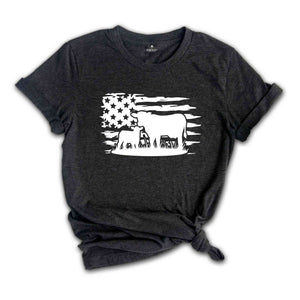 Farm Shirt, Farm Animals Shirt, American Flag Shirt, Cow Shirt, Country Shirt, Farmer Gifts, Gift for Him, USA Shirt