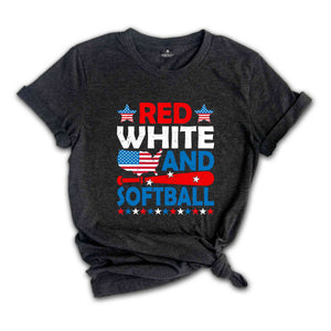 Red White And Softball Shirt, USA Shirt, 4th Of July Shirt, 4th Of July Gift, Softball Shirt, Retro America Shirt, Independence Day Shirt