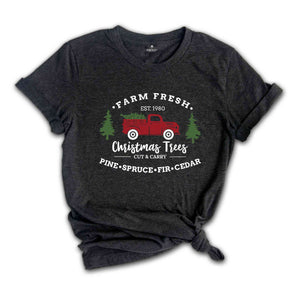 Farm Fresh Truck Shirt, Retro Truck Shirt, Christmas Tree Shirt, Christmas Tree T-Shirt, Winter Holiday Apparel, New Year Shirt, Xmas Gift