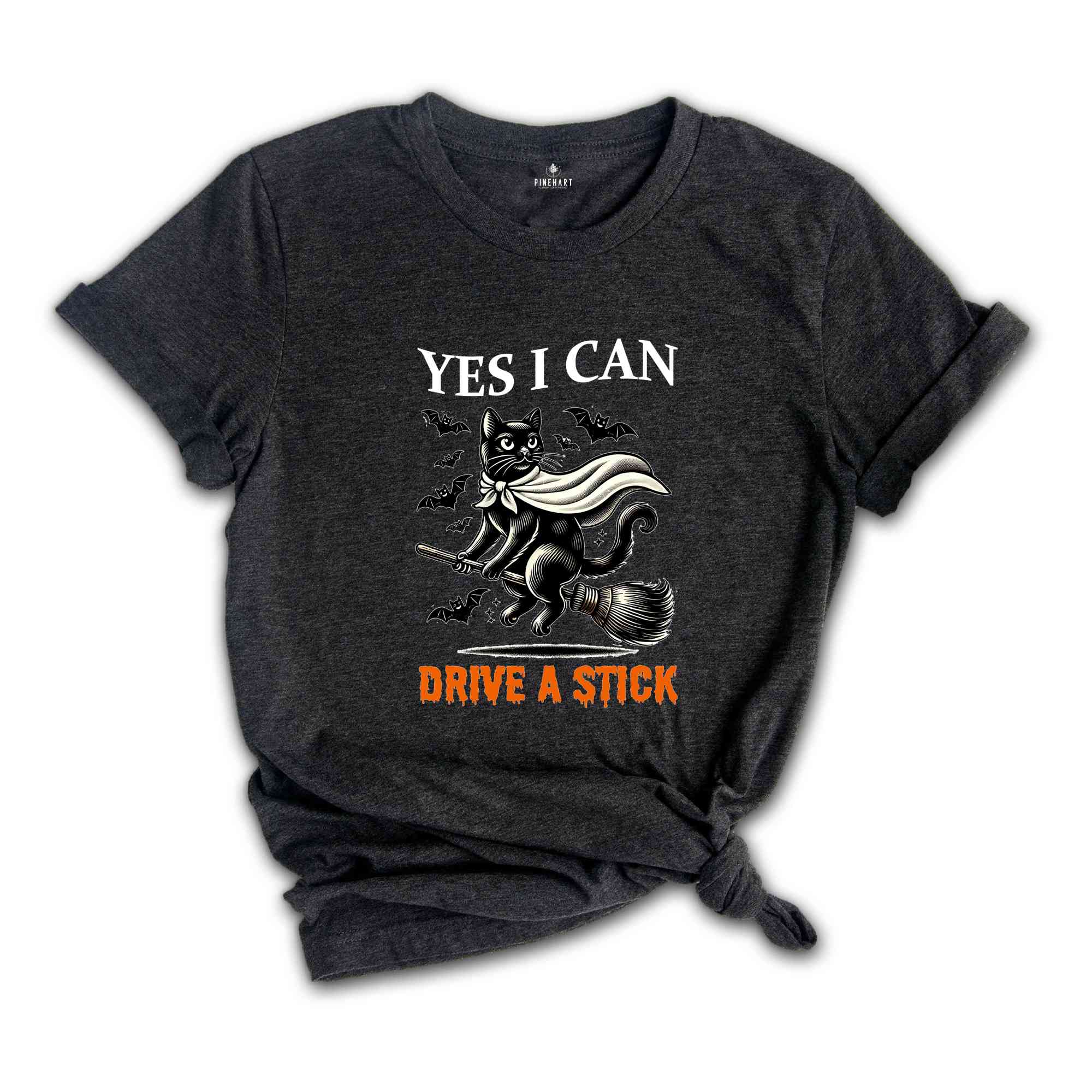 Yes I Can Drive A Stick Witch Shirt, Retro Halloween Witch Party Shirt, Funny Spooky Season Witchy Shirt, Trick or Treating T-Shirt