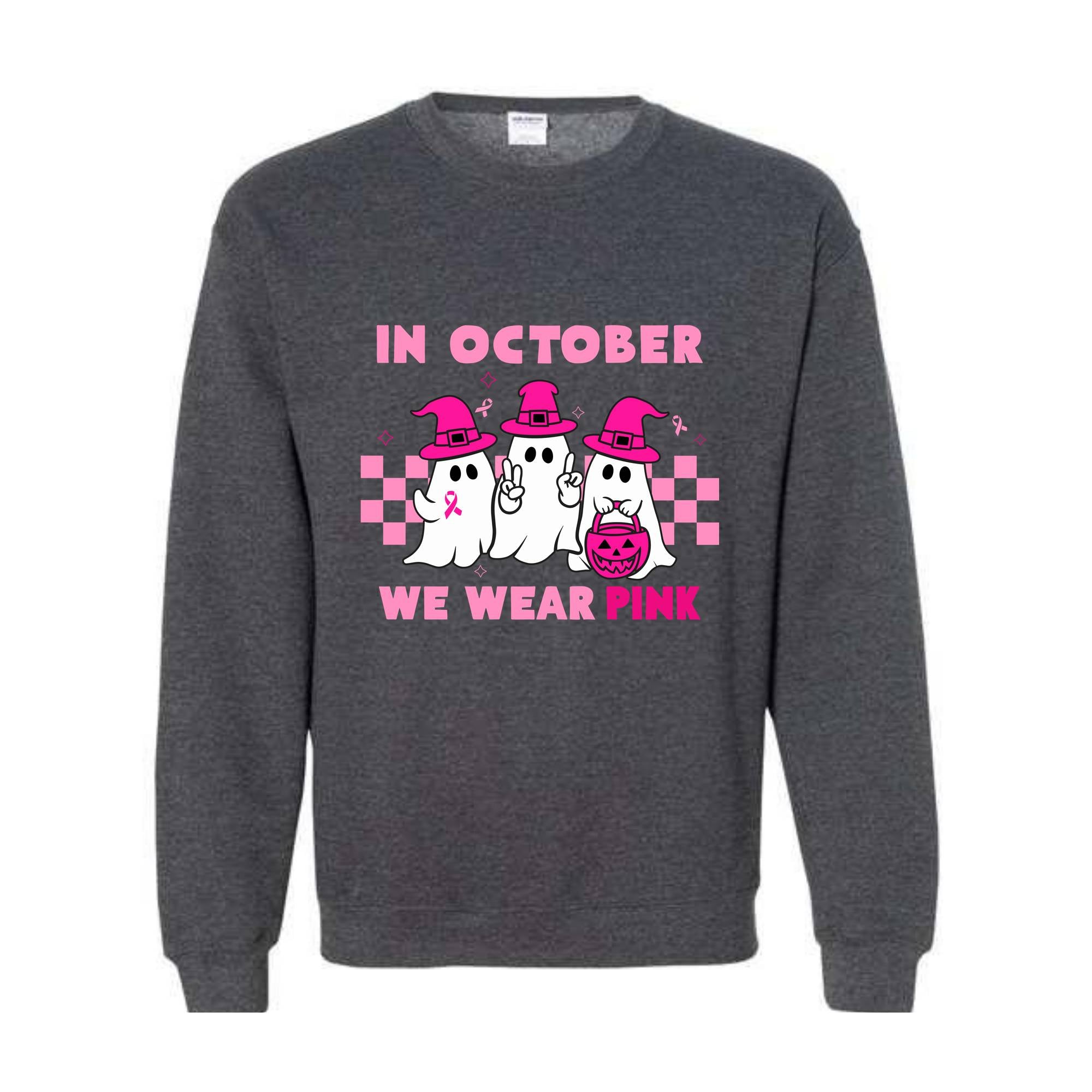 In October We Wear Pink Sweatshirt, Breast Cancer Awareness Halloween Shirt, Support Breast Cancer Support Tee